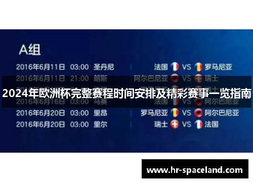 2024年欧洲杯完整赛程时间安排及精彩赛事一览指南